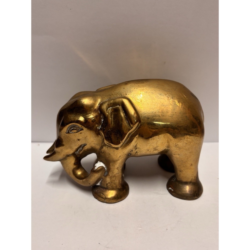 Elephant  Solid Brass‎ Elephant Statue Figurine Heavy Patina Small Vintage - Picture 5 of 12